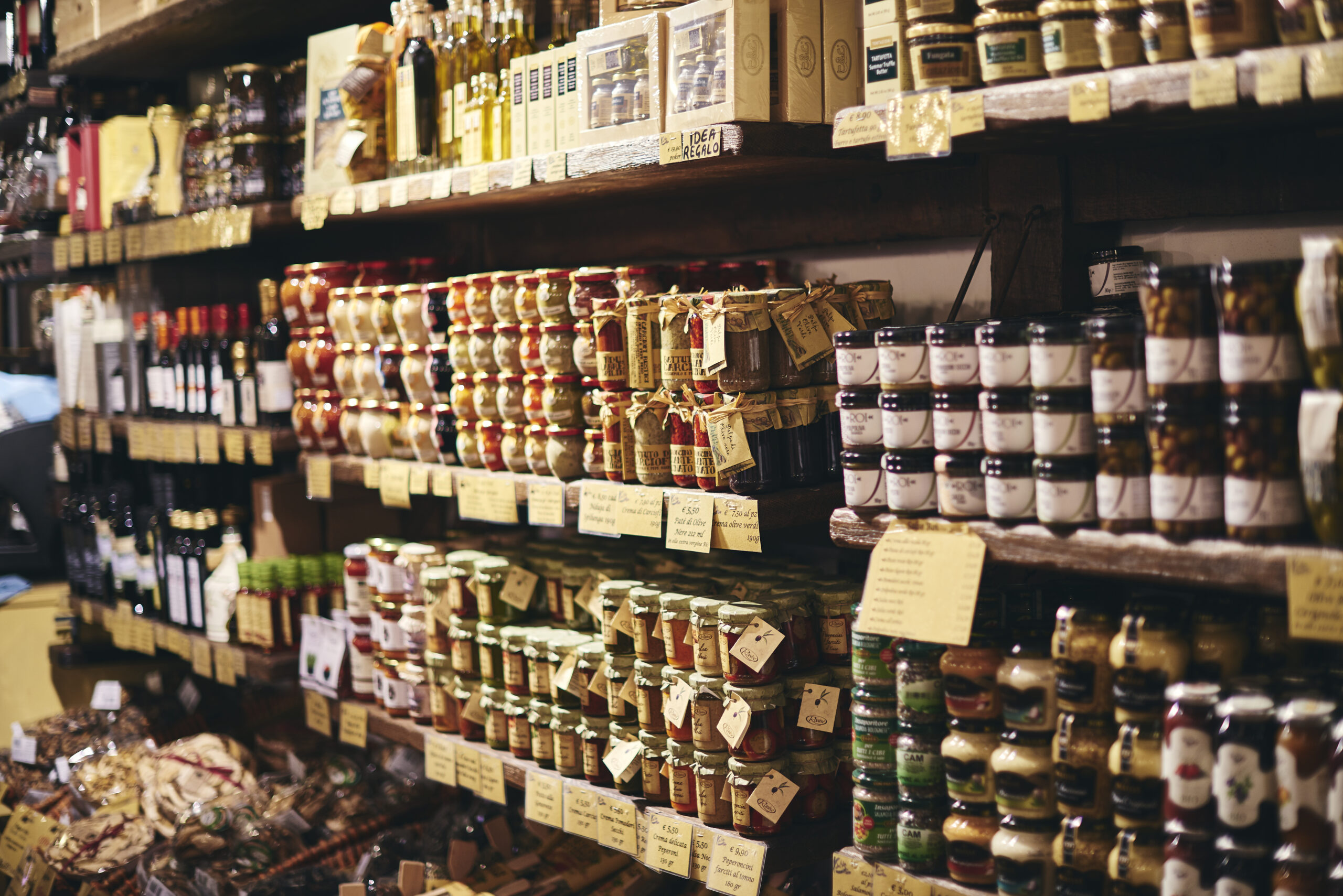 Jars of food in a delicatessen in Italy